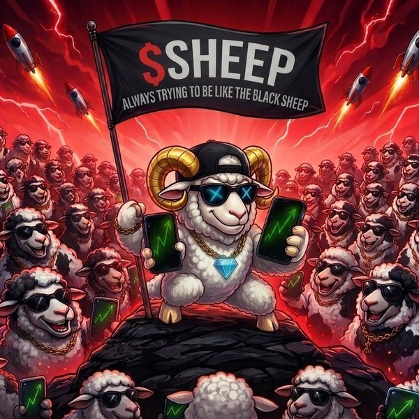 Sheep mascot — pale wool, gold horns, sunglasses